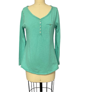 Soft Surroundings Turquoise Top Henley sz S long sleeve